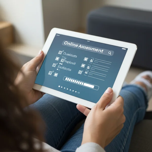 Person taking an online autism screening test on a tablet