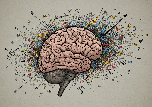 Abstract visualization of an overwhelmed brain with sensory input