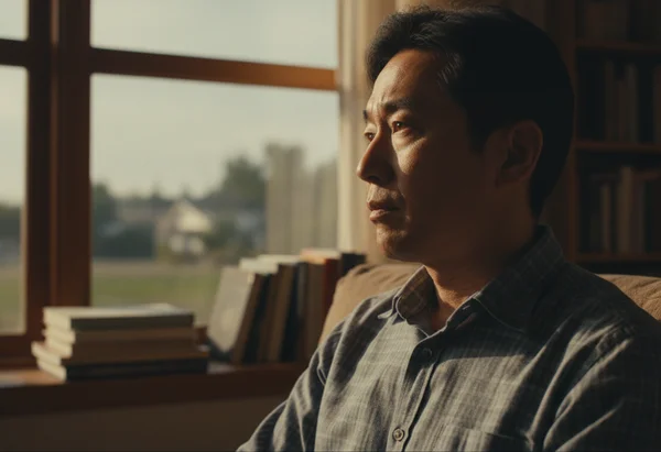 一位若有所思地望着窗外的自闭症成年人