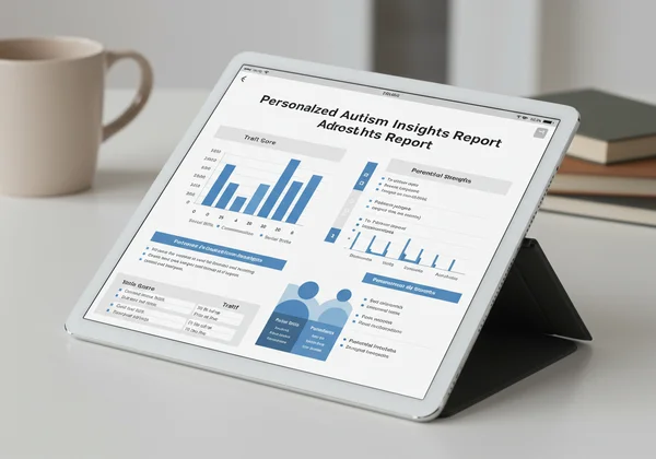 Mockup of an AI-powered AQ test report on a tablet.