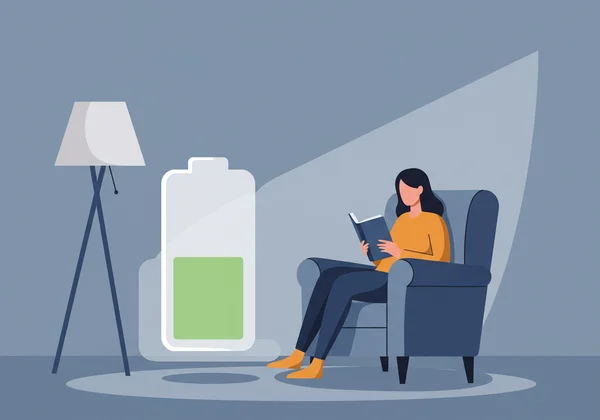 Illustration of a woman recharging her social battery.