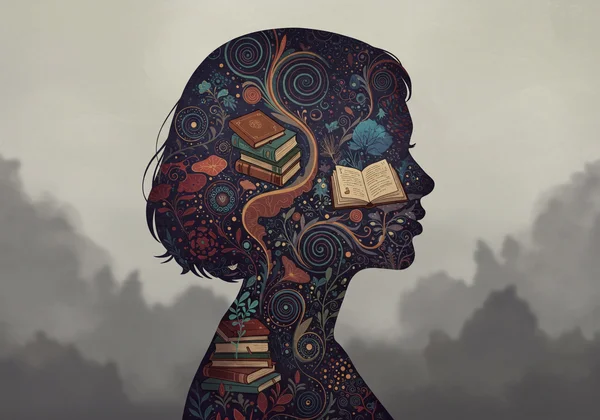 Woman's silhouette with a vibrant inner world inside.
